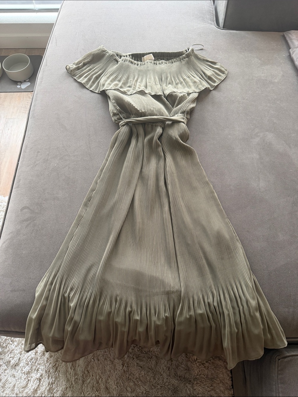 Michael Kors One-Shoulder Pleated Midi Dress in Sage